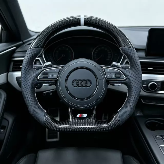 Flat bottom carbon fiber perforated leather steering wheel Audi interior upgrade JIONX