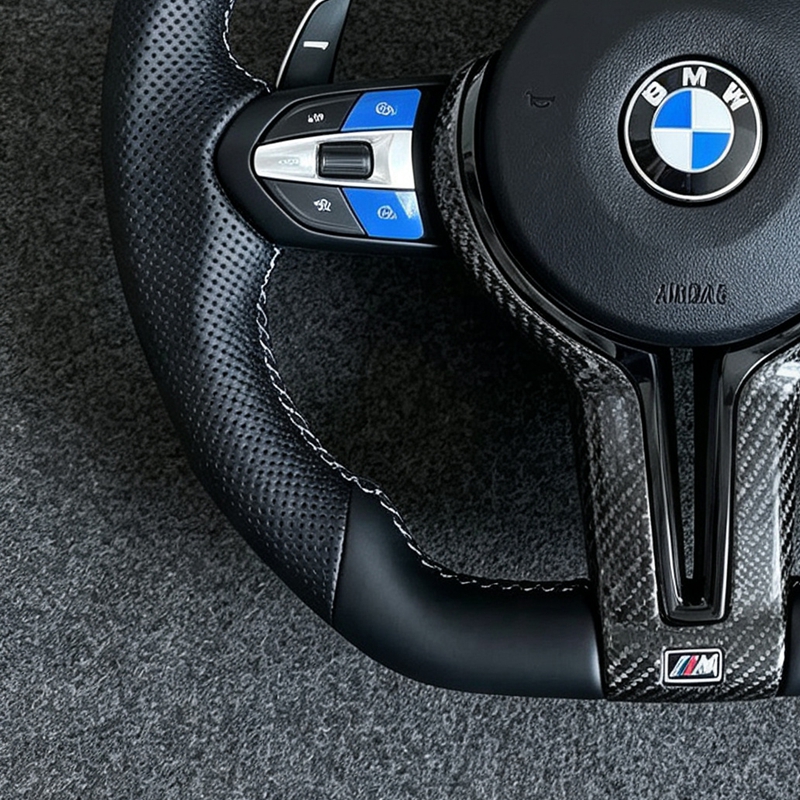 Upgraded leather steering wheel with multifunctional buttons and red blue style paddles BMW F30 F10 F31 F20 F25 F22 F36 F33