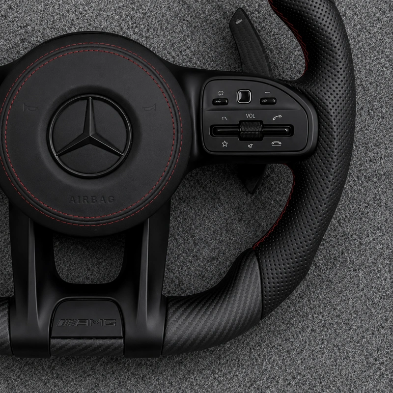 Custom AMG Racing Steering Wheel Black Perforated Leather for Mercedes Benz CLA GLC GLB GLS GLE W118 W204 W205 W212 W213 W221 W222 E63 E63S E63 S63 C63 CLS63 G63
