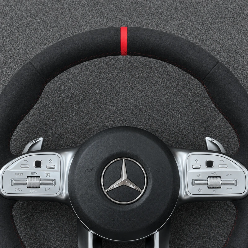 Custom Mercedes Benz AMG Steering Wheel Alcantara Red Center Stripe for C63 C63S E63 E63S G63