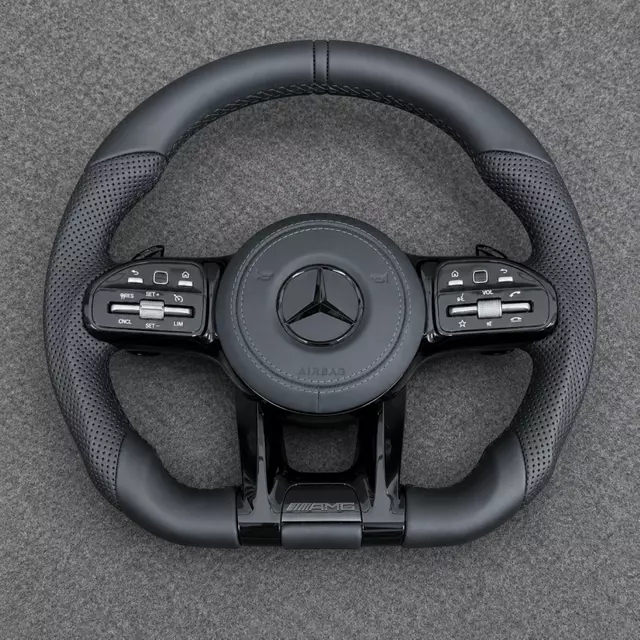 Black Leather AMG Steering Wheel For Mercedes Benz CLA GLC GLB GLS GLE W118 W205 W213 C63 E63 G63 W205 W213 W222 C63S G63 GLC GLE GLA GLS