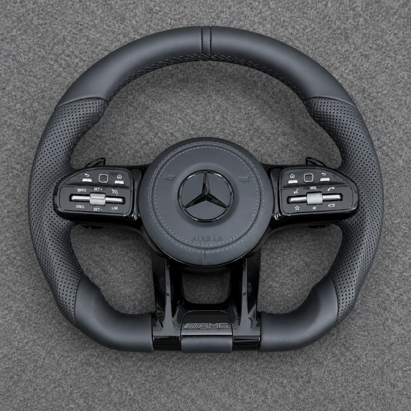 Black Leather AMG Steering Wheel For Mercedes Benz CLA GLC GLB GLS GLE W118 W205 W213 C63 E63 G63 W205 W213 W222 C63S G63 GLC GLE GLA GLS