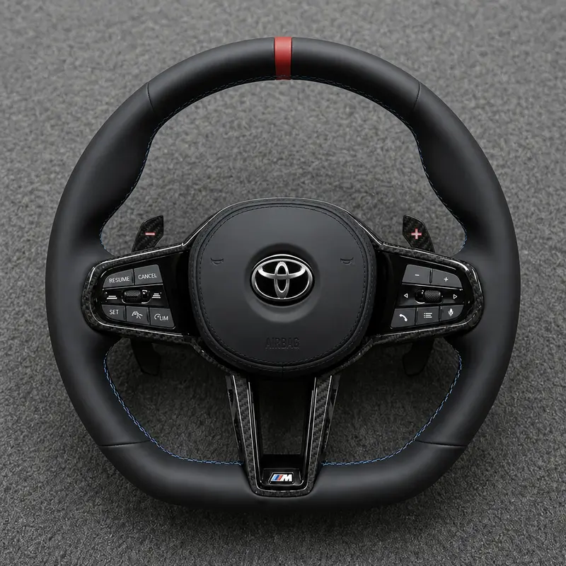 For Toyota Series 2015–2026 Nappa Leather Custom Real Carbon Fiber LED CS Style Steering Wheel -JIONX