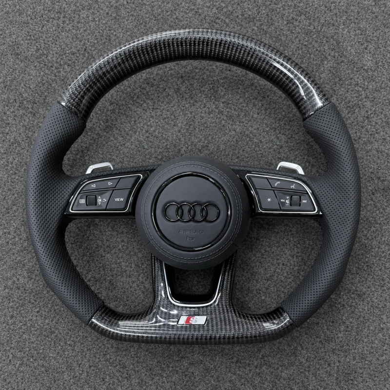 Carbon Fiber Perforated Leather S Steering Wheel With Multifunction Buttons Shift Paddles For Audi A3 A4 A5 A6L R8 TT Q8 B9 JIONX