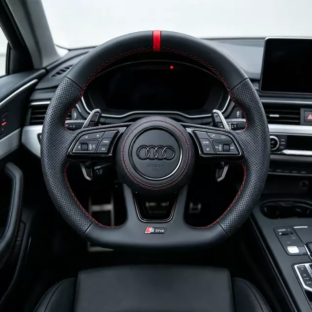 Installed Audi Sport Steering Wheel Perforated Leather For A4 A5 S4 S5 Interior Sport Upgrade Jionx