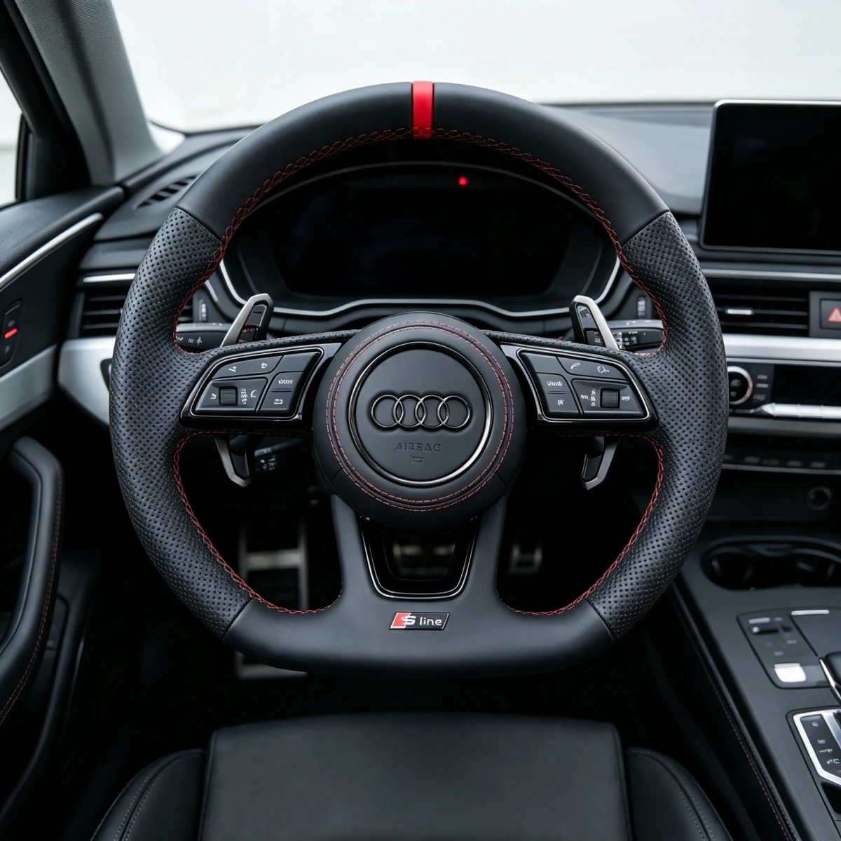 Installed Audi Sport Steering Wheel Perforated Leather For A4 A5 S4 S5 Interior Sport Upgrade Jionx