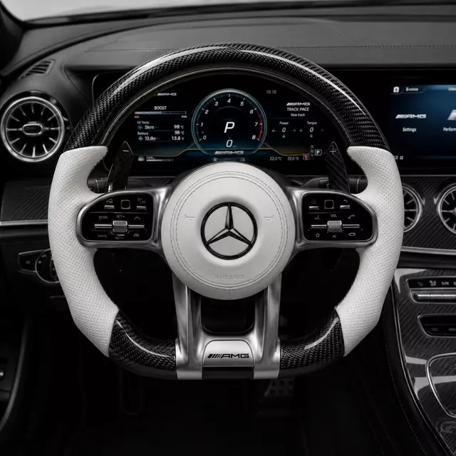 White Leather Carbon Fiber AMG Steering Wheel for Mercedes Benz CLA GLC GLE GLB GLS C63 E63 S63 CLS63 G63