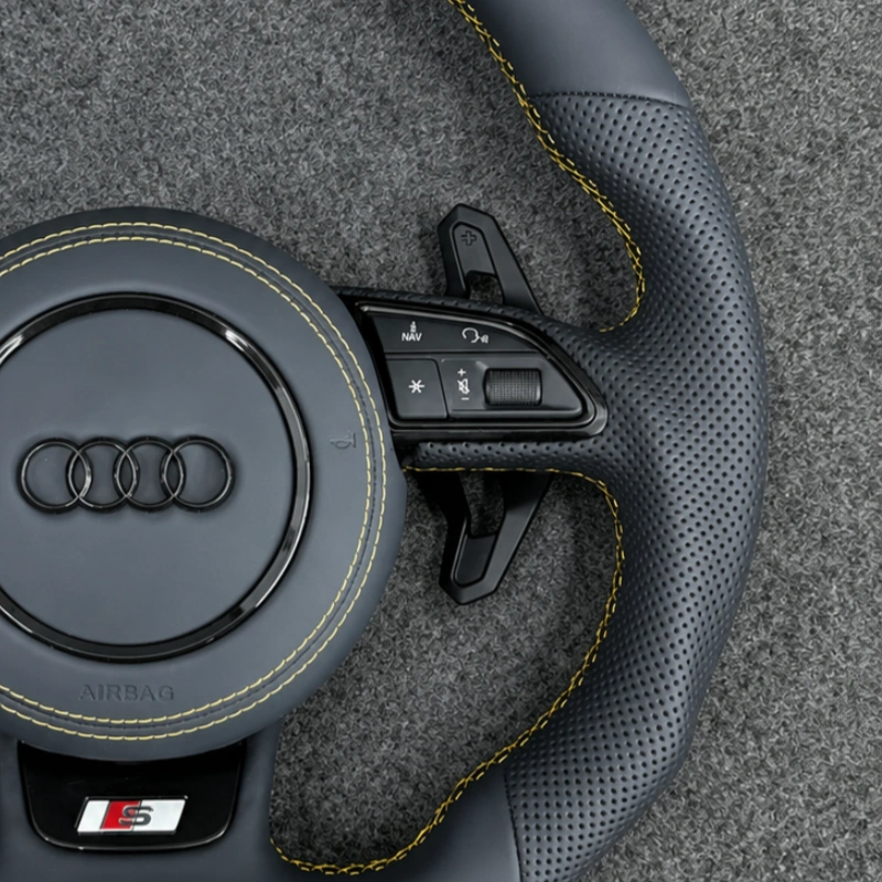 Multifunction control buttons closeup of JIONX custom steering wheel for Audi A4 A5 B8 S Line