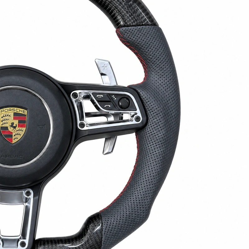 Custom Carbon Fiber Steering Wheel with LED Shift Lights for Porsche 911 (Cocoa/Tayneen)