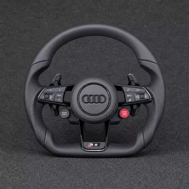 Audi Q3 black Nappa and perforated leather flat-bottom wheel with multifunction buttons and shift paddles