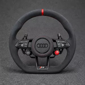 Custom Audi A4/A5 R8-style Alcantara flat-bottom steering wheel with red stripe, stitching, RS buttons and paddles