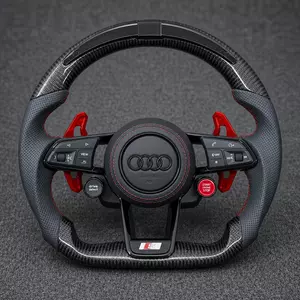 Audi Q5 SQ5 custom R8-style carbon fiber LED steering wheel with perforated leather and red paddle shifters