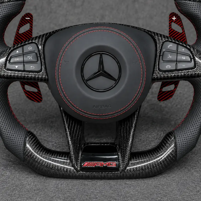 For Benz A B C E S GLC GLE 2003-2026 W203-W206 W211-W214 Nappa Alcantara Custom Real Carbon Fiber LED Wheel -JIONX
