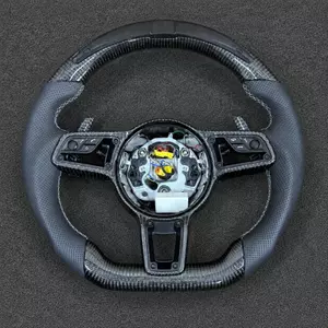 Custom genuine leather and carbon fiber steering wheel with LED indicators suitable for Porsche Macan Cayenne Panamera 911 and other models
