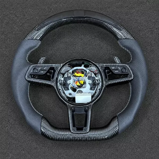 Custom genuine leather and carbon fiber steering wheel with LED indicators suitable for Porsche Macan Cayenne Panamera 911 and other models