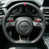 JIONX Audi Flat Bottom Sport Steering Wheel Semi Perforated Leather Red Paddle Shifters for A3 A4 A5 A6 S3 S4 S5 RS Models