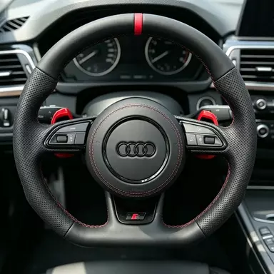 JIONX Audi Flat Bottom Sport Steering Wheel Semi Perforated Leather Red Paddle Shifters for A3 A4 A5 A6 S3 S4 S5 RS Models
