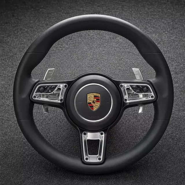 Porsche Panamera custom black Nappa leather steering wheel with multifunction controls