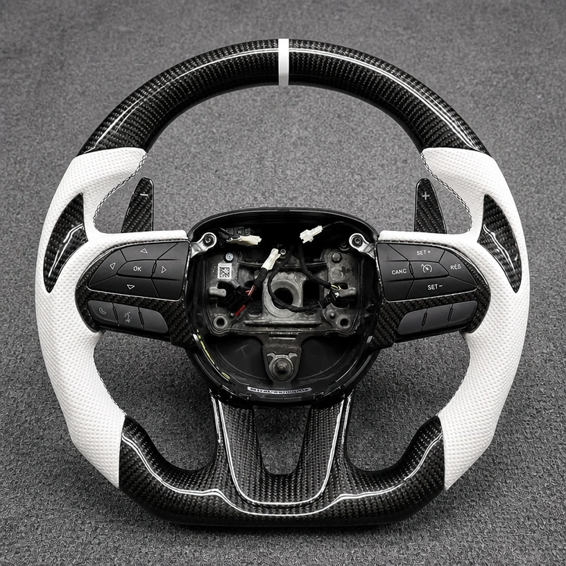 For Dodge Charger Challenger Durango 2015-2023 Nappa Leather Custom Real Forged Carbon Fiber LED Steering Wheel -JIONX