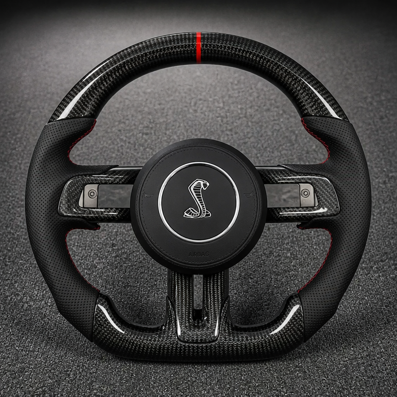 For Ford Mustang S550 S650 2015–2026 Nappa Leather Custom Real Carbon Fiber LED Steering Wheel -JIONX