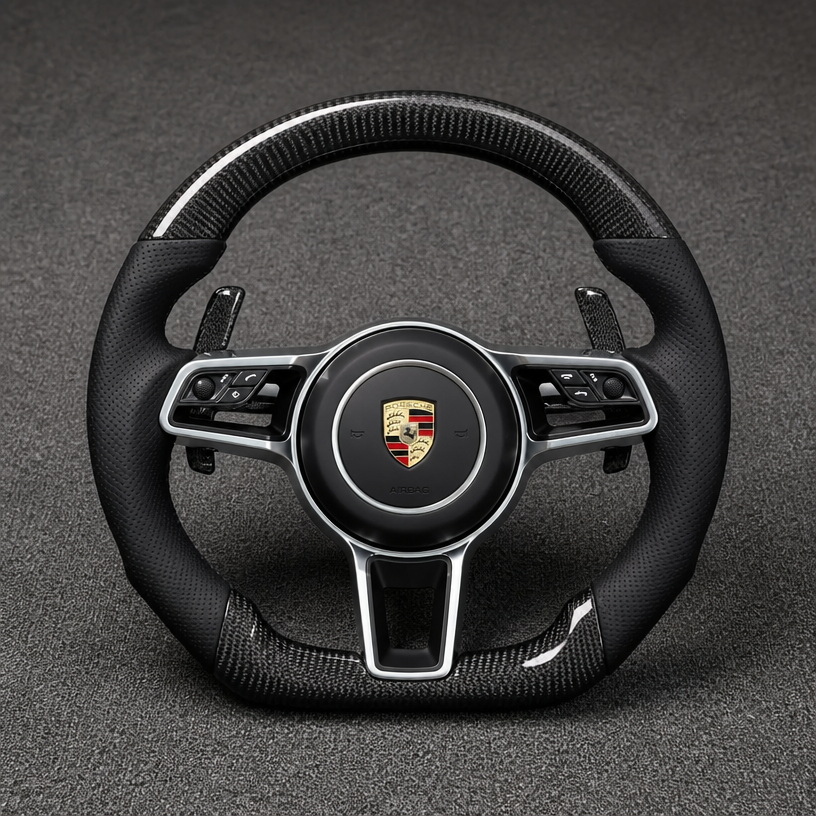 For Porsche 911 991 992 2012–2026 Nappa Leather Custom Real Carbon Fiber LED Sport Response Button Steering Wheel -JIONX