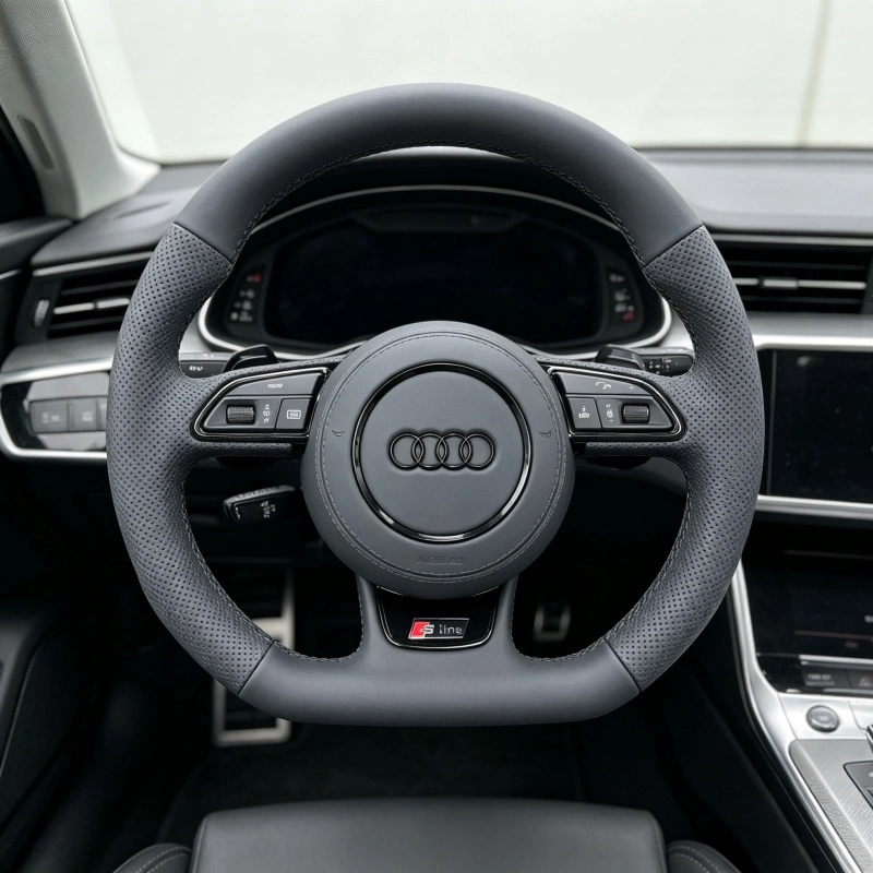 JIONX B8 perforated nappa steering wheel installed cockpit upgrade for Audi B8 series A4 Q5