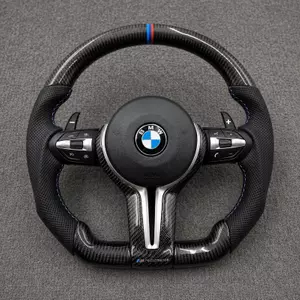 Custom real carbon fiber LED sport steering wheel for BMW X3 E83 with premium leather grip