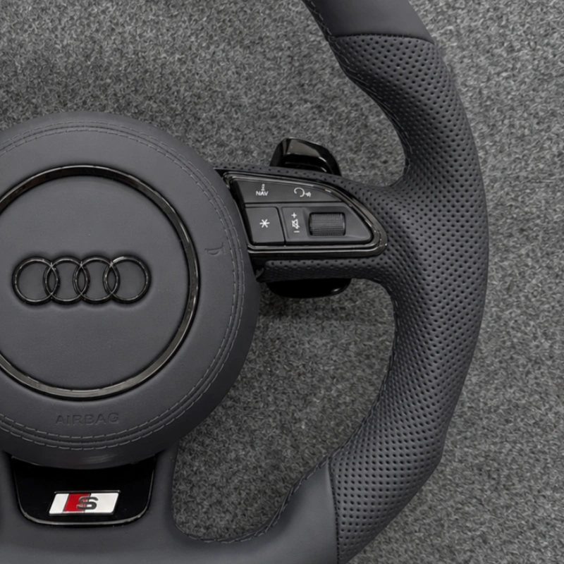 JIONX All Factory Media Cruise Buttons Fully Compatible On Audi Suede Leather Steering Wheel