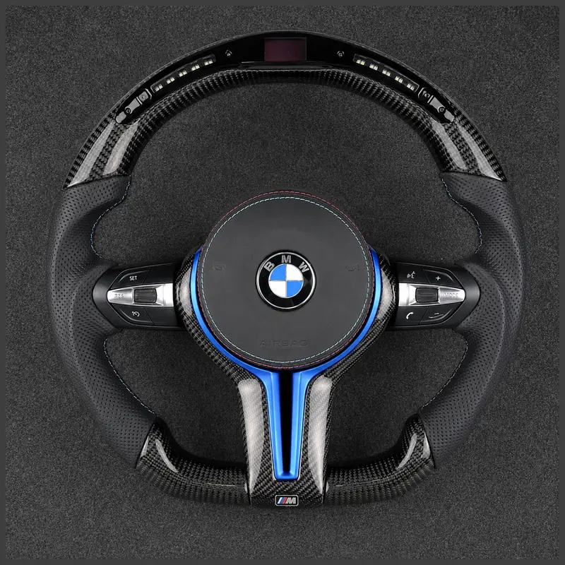 Custom Nappa Leather Real Carbon Fiber LED Steering Wheel for BMW 7 Series E65 E66 2001–2008 -JIONX