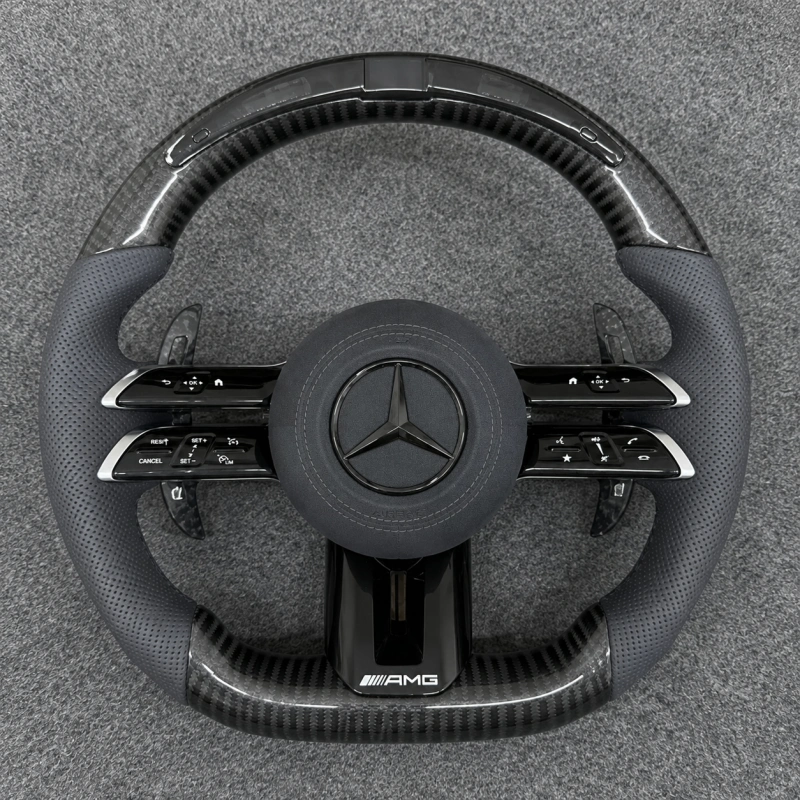 Mercedes AMG Flat Bottom Carbon Fiber Steering Wheel with LED Display W205 W212 W190 W166 W177 W214 W216 W217 W218 W222 W253 W257 W463 W464