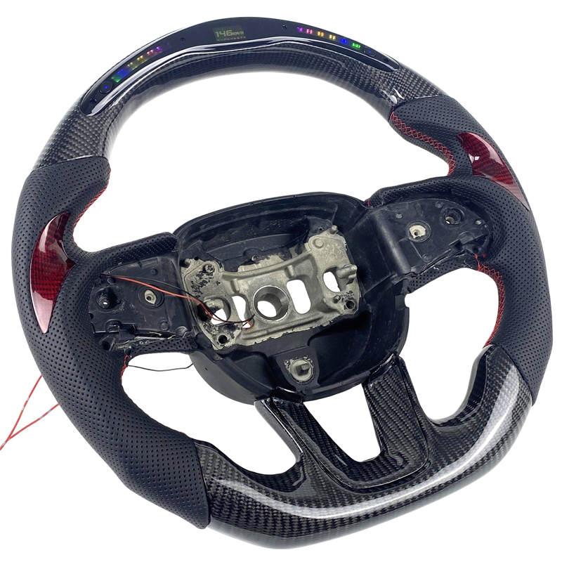 Red Forged Carbon Fiber Perforated Leather with LED Sport Steering Wheel Suitable for Dodge Challenger Charger RT Durango SRT