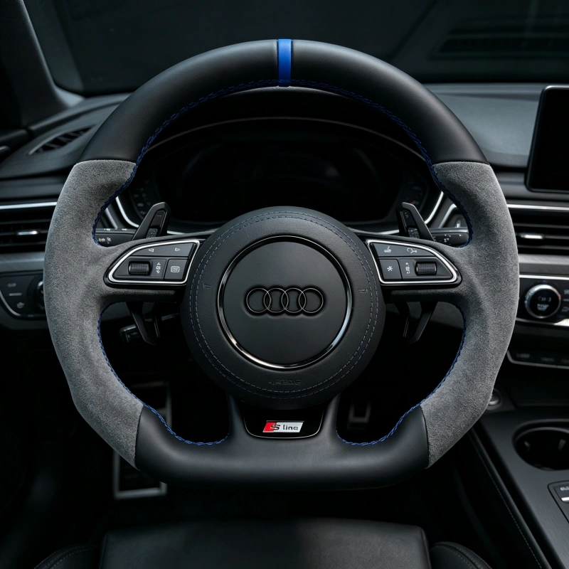 JIONX Audi flat bottom steering wheel installed in vehicle interior