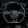 Audi carbon fiber flat bottom steering wheel installed interior with red stitching