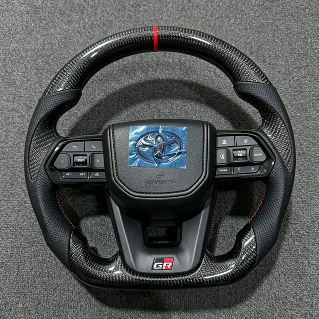 Customized GR Sport Leather Carbon Steering Wheel for Toyota Hilux Revo N70 N80 Tacoma Tundra Fortuner 2015-2022 LC300 LC200