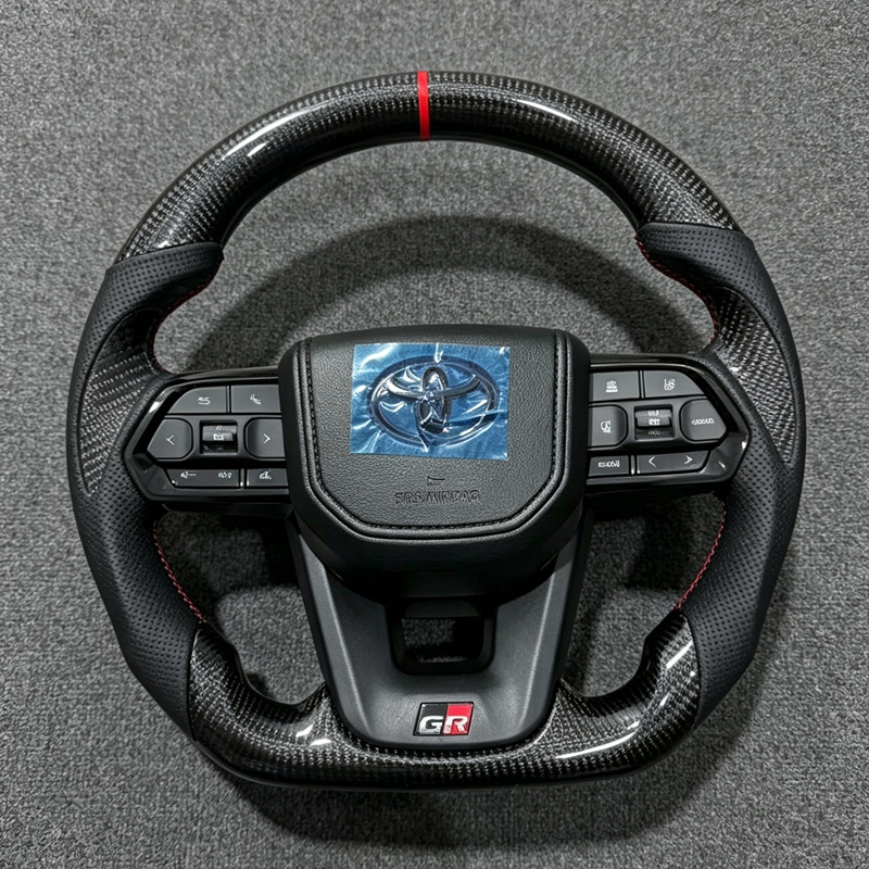 Customized GR Sport Leather Carbon Steering Wheel for Toyota Hilux Revo N70 N80 Tacoma Tundra Fortuner 2015-2022 LC300 LC200