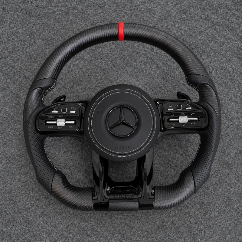 Custom AMG Racing Steering Wheel Black Perforated Leather for Mercedes Benz CLA GLC GLB GLS GLE W118 W204 W205 W212 W213 W221 W222 E63 E63S E63 S63 C63 CLS63 G63