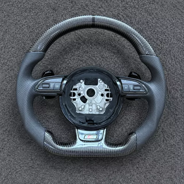 Gloss Carbon Fiber Gray Perforated Leather Flat Bottom Sport Steering Wheel For Audi A4 A5 S4 S5 RS5 2008-2017