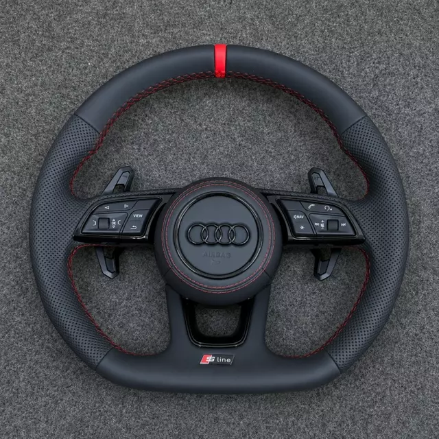 Audi Sport Steering Wheel Perforated Leather Red Stitching Red Top Marker For A4 A5 S4 S5 Jionx