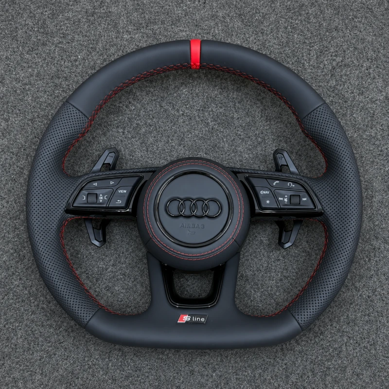 Audi Sport Steering Wheel Perforated Leather Red Stitching Red Top Marker For A4 A5 S4 S5 Jionx