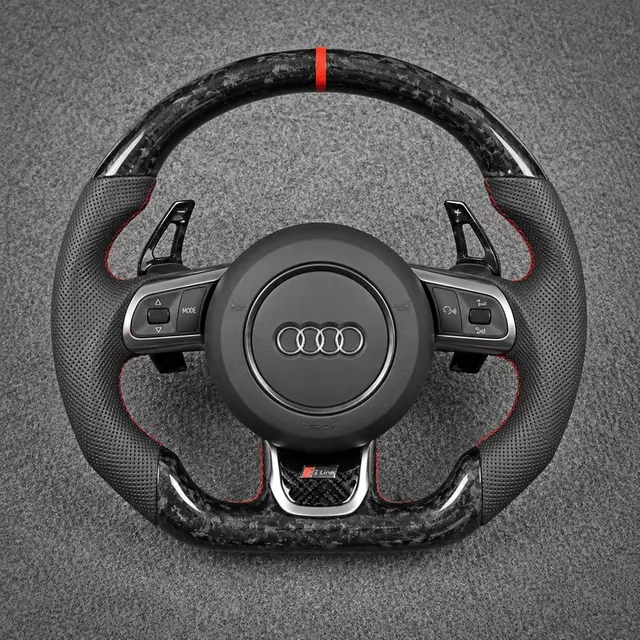 Audi TT RS custom carbon fiber steering wheel with red center stripe and OEM-inspired grip design