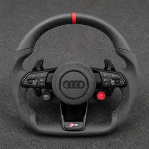 Audi Q3 Alcantara and Nappa leather flat-bottom wheel with red stripe, start-stop button and shift paddles
