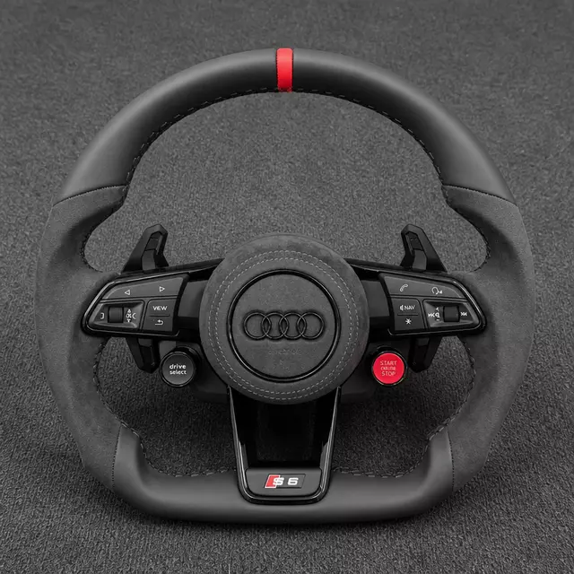 Audi Q3 Alcantara and Nappa leather flat-bottom wheel with red stripe, start-stop button and shift paddles