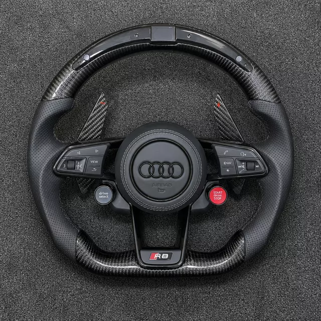 Audi A3 R8-style real carbon fiber perforated Nappa leather LED wheel with display, shift lights and RS buttons