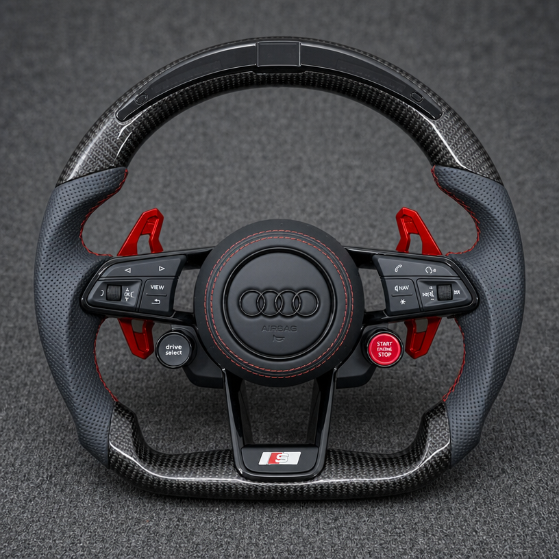 For Audi A6 S6 RS6 A7 S7 RS7 1994–2026 C4 C5 C6 C7 C8 C9 Nappa Alcantara Custom Real Carbon Fiber LED Wheel -JIONX