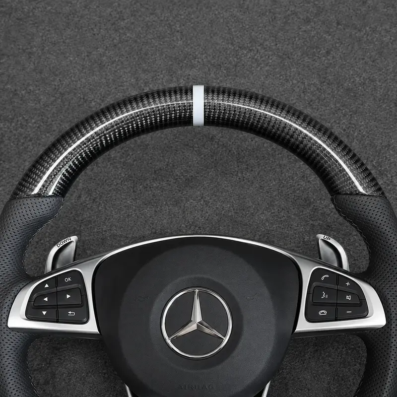 For Benz A B C E S GLC GLE 2003-2026 W203-W206 W211-W214 Nappa Alcantara Custom Real Carbon Fiber LED Wheel -JIONX