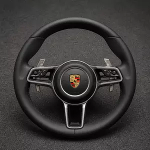 Porsche Taycan custom black leather steering wheel with multifunction buttons