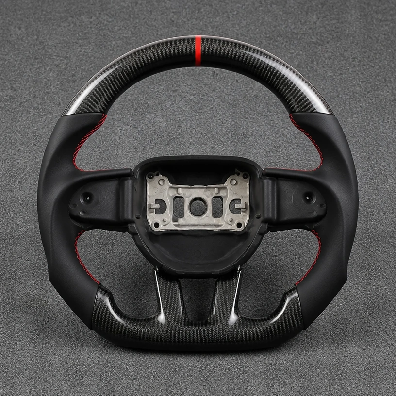 For Dodge Charger Challenger Durango 2015-2023 Nappa Leather Custom Real Forged Carbon Fiber LED Steering Wheel -JIONX