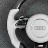 Smooth white leather grip detail two tone gloss carbon flat bottom sport steering wheel fit Audi S RS