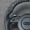 Breathable semi perforated leather grip non slip handle detail for Audi aftermarket RS steering wheel