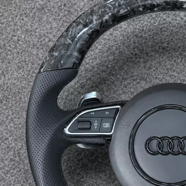 Breathable semi perforated leather grip non slip handle detail for Audi aftermarket RS steering wheel